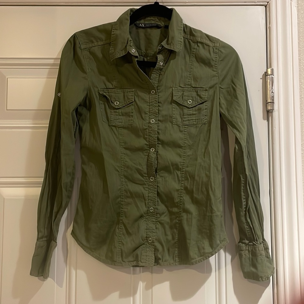 Armani Exchange Olive Green Women's Button-Down Shirt